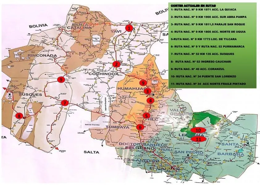 mapa cortes de ruta