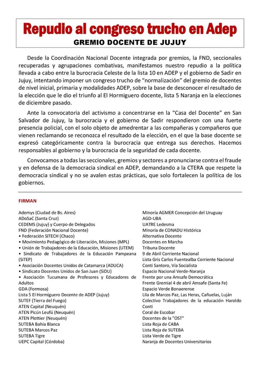 repudio congreso adep